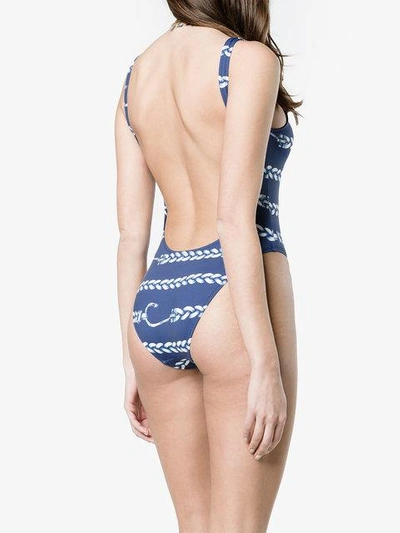 Shop Belusso Nautical Print Swimsuit In Blue