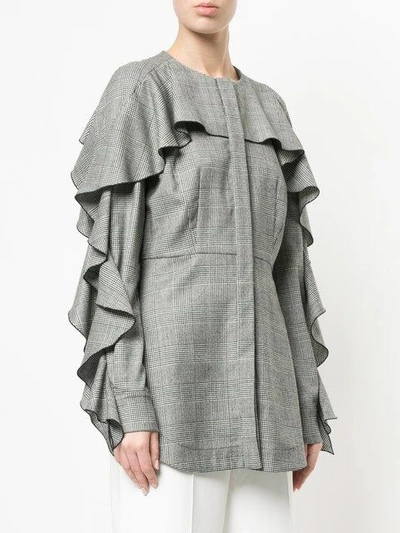 Shop Sara Battaglia Tweed Ruffle Shirt In Grey