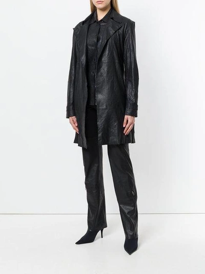 Shop Vanderwilt Belted Midi Leather Coat In Black
