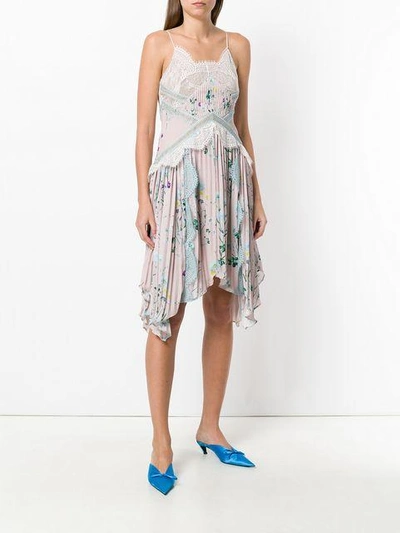 Shop Self-portrait Floral Print Asymmetric Dress With Lace Inserts - Pink