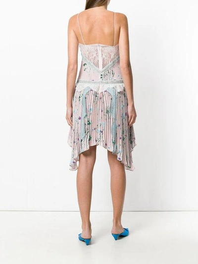 Shop Self-portrait Floral Print Asymmetric Dress With Lace Inserts - Pink