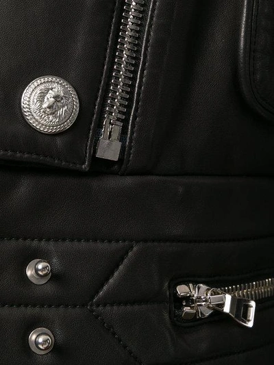 Shop Balmain Zip Detail Leather Jacket