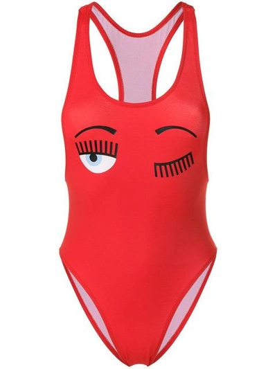 Shop Chiara Ferragni Wink One-piece Swimsuit In Red