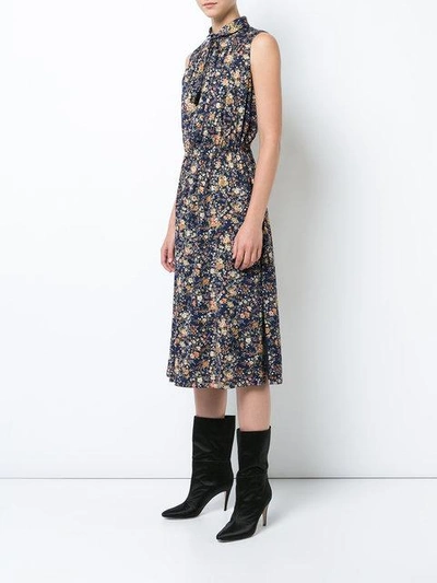 Shop Adam Lippes Printed Floral Silk Sleeveless Dress In Navy