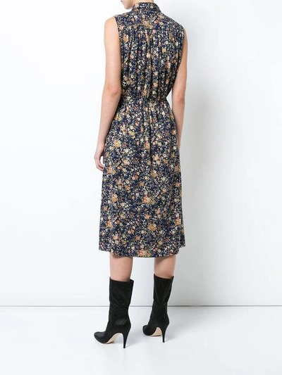 Shop Adam Lippes Printed Floral Silk Sleeveless Dress In Navy