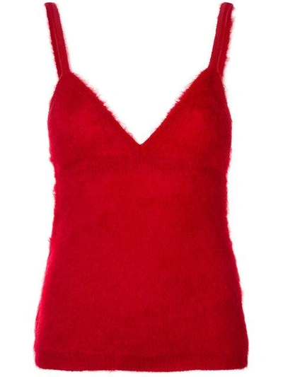 Shop Prada Faux-fur Top In Red