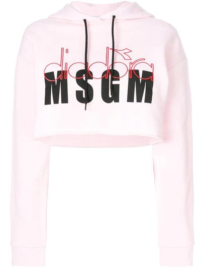 Shop Msgm X Diadora Branded Crop Hoodie In Pink