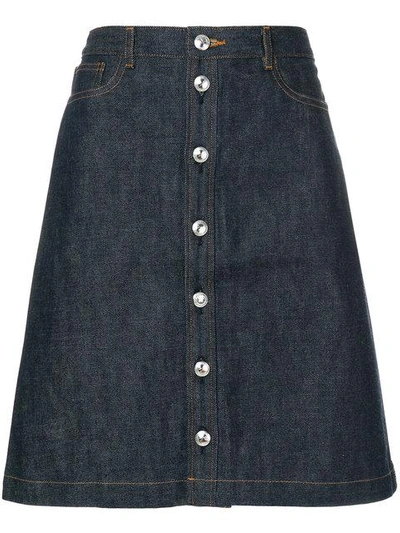 Shop A.p.c. Buttoned Denim Skirt In Blue
