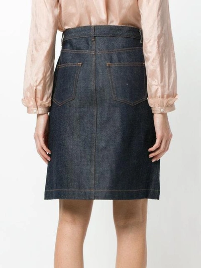 Shop Apc Buttoned Denim Skirt In Blue
