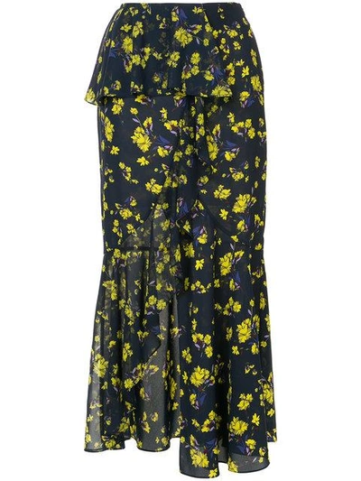 Shop Goen J Floral Printed Asymmetric Skirt In Blue