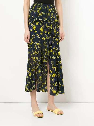 Shop Goen J Floral Printed Asymmetric Skirt In Blue