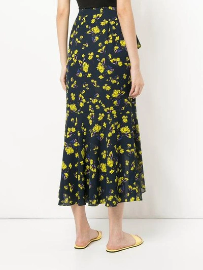 Shop Goen J Floral Printed Asymmetric Skirt In Blue