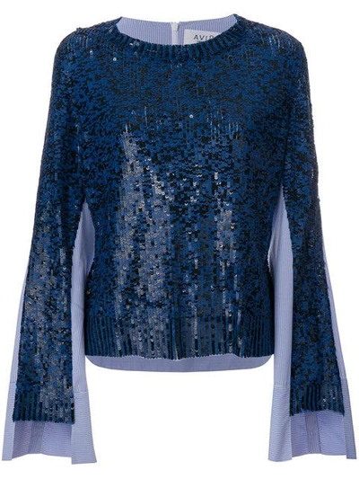 Shop Aviu Sequinned Tulle And Poplin Pullover