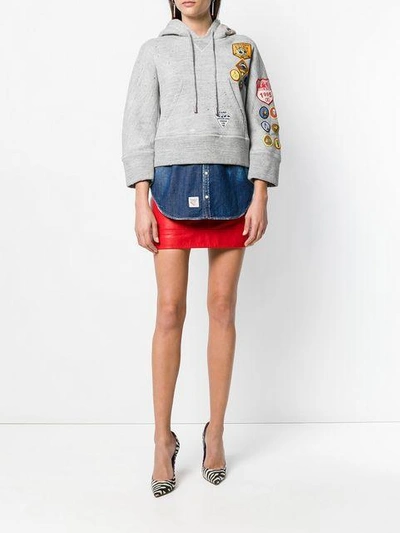 Shop Dsquared2 Patchwork Hooded Sweatshirt In Grey