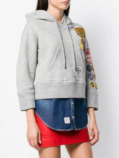 Shop Dsquared2 Patchwork Hooded Sweatshirt In Grey