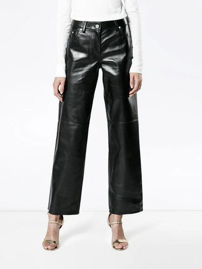 Shop Calvin Klein 205w39nyc Straight High Waist Leather Trousers - Black