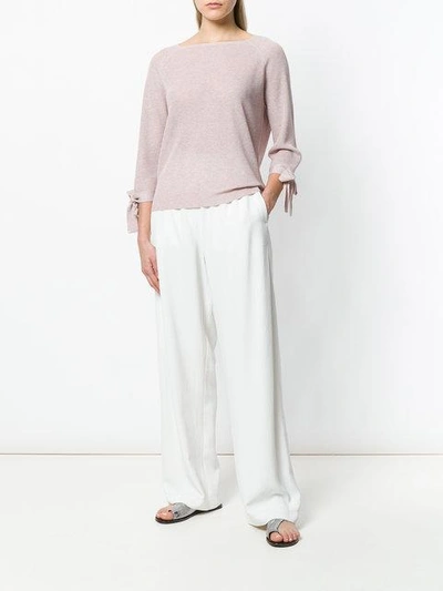 Shop Le Tricot Perugia Ribbed Knit Tie Sleeve Sweater In Neutrals