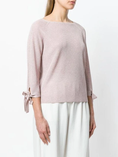 Shop Le Tricot Perugia Ribbed Knit Tie Sleeve Sweater In Neutrals