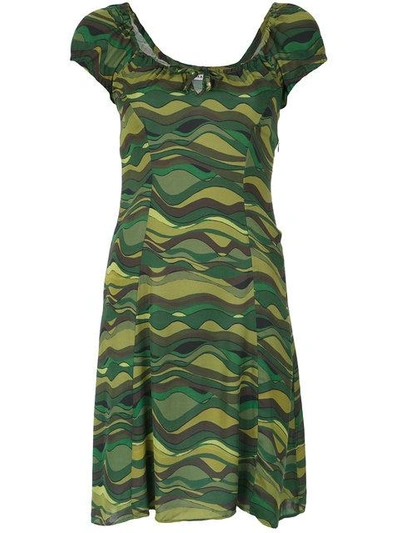 Shop Amir Slama Wave Print Dress In Green