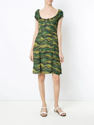 Shop Amir Slama Wave Print Dress In Green