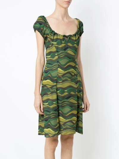 Shop Amir Slama Wave Print Dress In Green