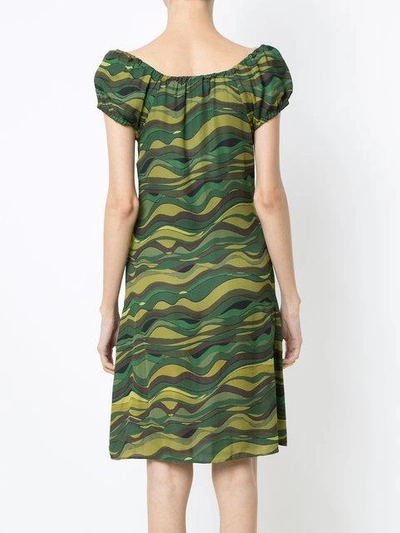 Shop Amir Slama Wave Print Dress In Green