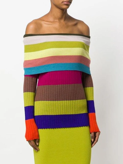 Shop Antonio Marras Off Shoulder Striped Top In Multicolour