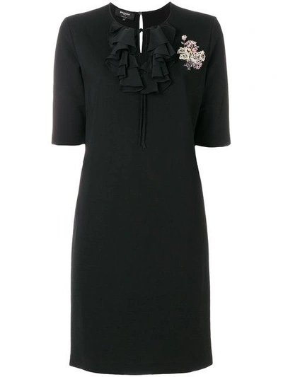 Shop Rochas Ruffle Trim Embellished Dress - Black