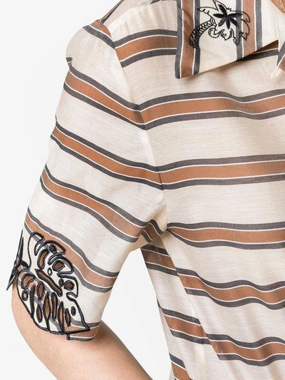 Shop Fendi Oversized Stripe Print Embroidered Shirt In Multicolour