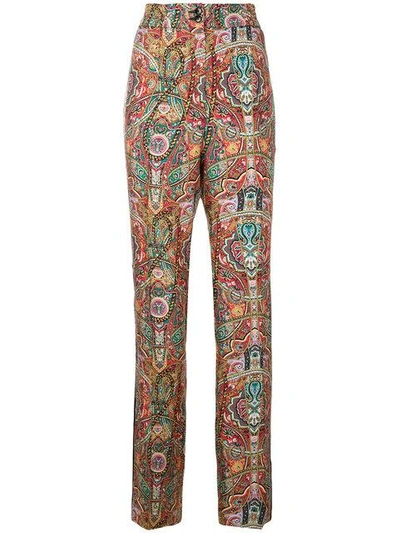 Shop Etro Printed High Waist Trousers - Multicolour