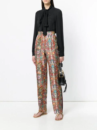 Shop Etro Printed High Waist Trousers - Multicolour