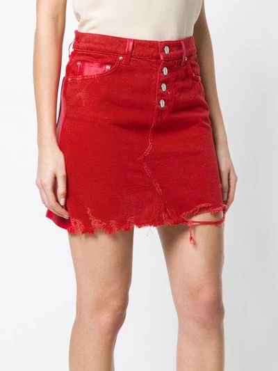 Shop Amiri Distressed Denim Skirt - Red