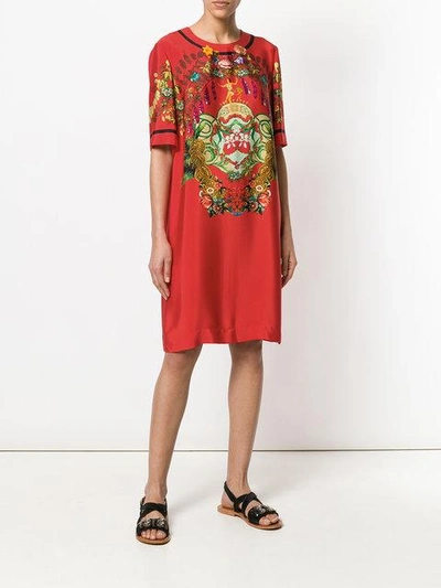 Shop Etro Floral Print Short Sleeve Dress - Red