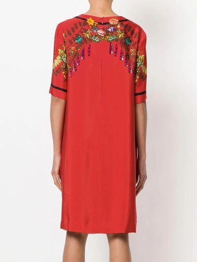 Shop Etro Floral Print Short Sleeve Dress - Red
