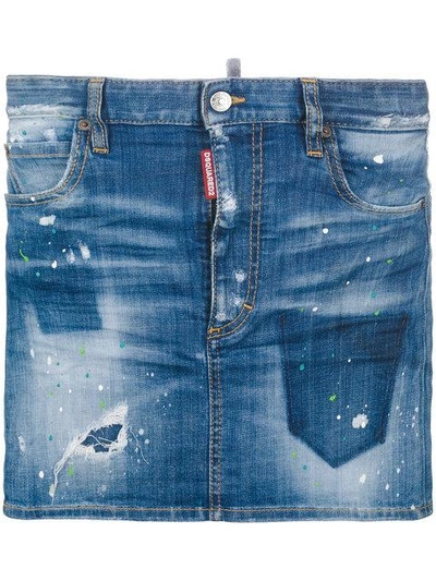 Shop Dsquared2 Distressed Denim Mini Skirt