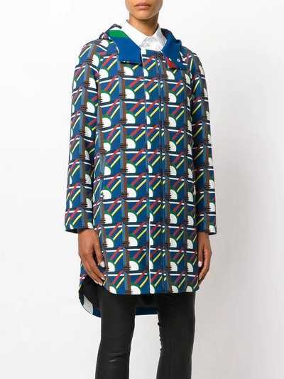 Shop Pardens Geometric Print Hooded Parka In Blue