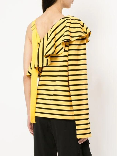 Shop Goen J Ruffled One-shoulder Stripe Top In Yellow & Orange