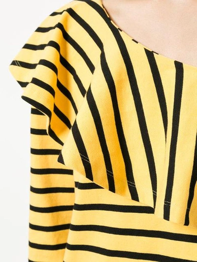Shop Goen J Ruffled One-shoulder Stripe Top In Yellow & Orange