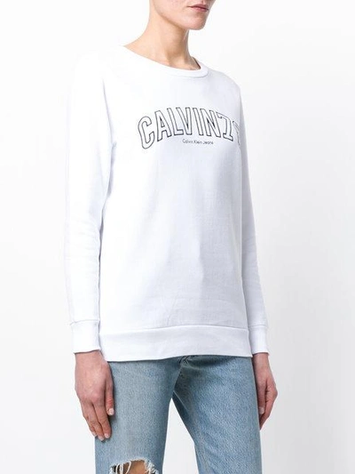 Shop Calvin Klein Jeans Logo-embroidered Sweatshirt - White