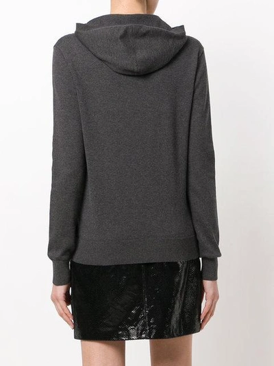 Shop Saint Laurent Branded Knit Hoodie - Grey