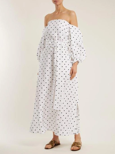 Lisa Marie Fernandez Rosie Off-the-shoulder Polka-dot Linen Dress In White | ModeSens