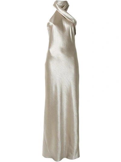 Shop Galvan Asymmetric Halterneck Dress - Metallic
