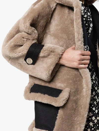Shop Navro Shearling Coat With Large Lapels - Neutrals In Nude & Neutrals
