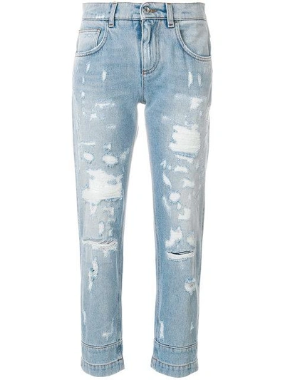 Shop Dolce & Gabbana Destroyed Boyfriend Jeans In Blue