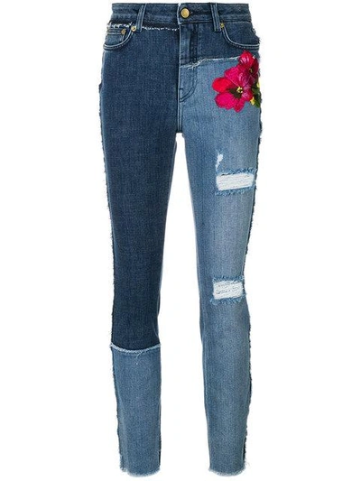 Shop Dolce & Gabbana Floral Embroidered Distressed Skinny Jeans - Blue