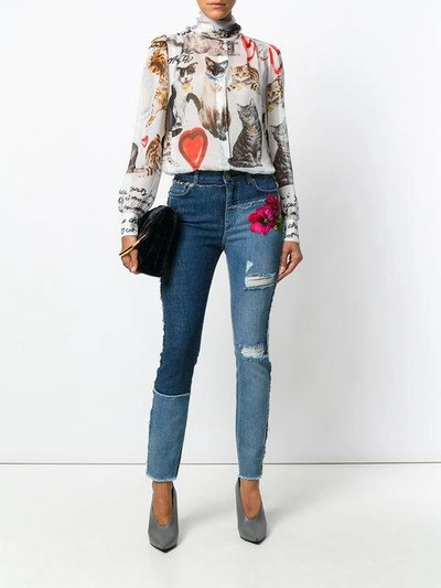 Shop Dolce & Gabbana Floral Embroidered Distressed Skinny Jeans - Blue