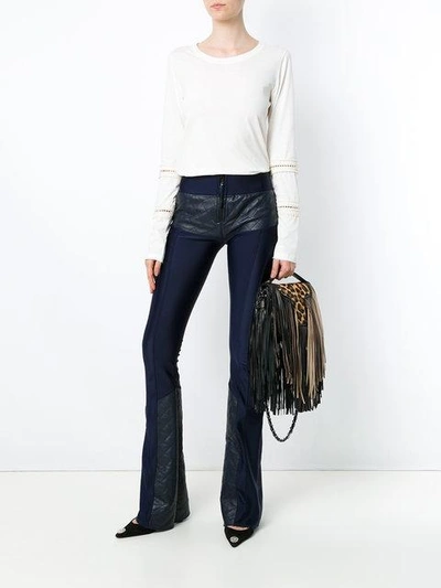 Shop Andrea Bogosian Leather Panels Trousers - Blue