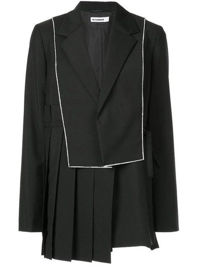 Shop Jil Sander Asymmetric Pleat Blazer In Black