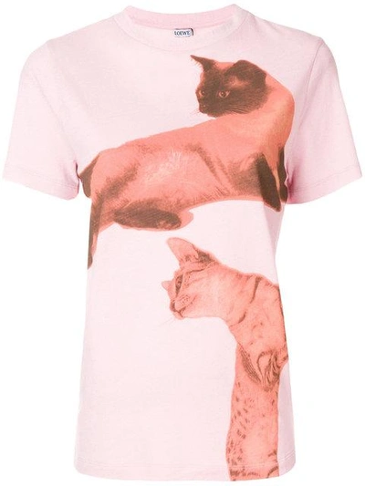 Shop Loewe Cat Print Crew Neck Shortsleeved T-shirt