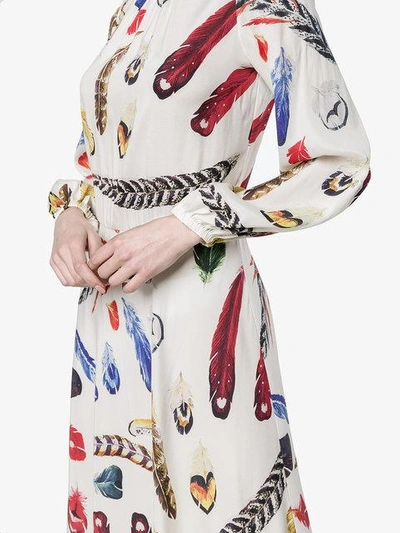 Shop Navro White Silk Maxi Dress With Feather Print